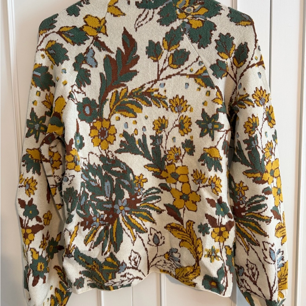 Anthropologie Cream Floral Mock Neck Sweater